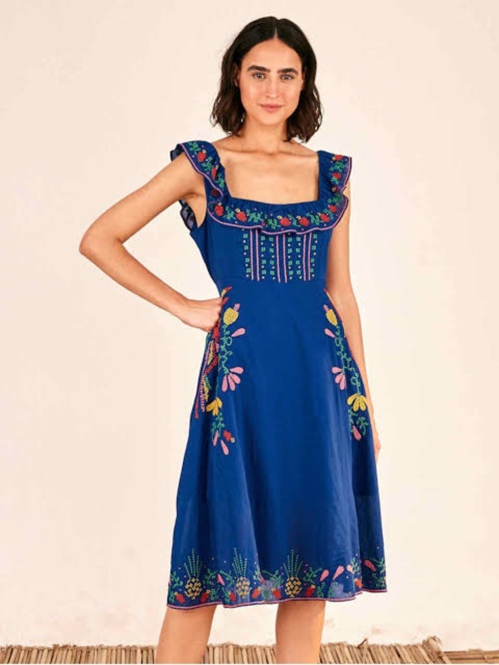 FARM Rio Cross- Stitch Embroidered Midi Dress